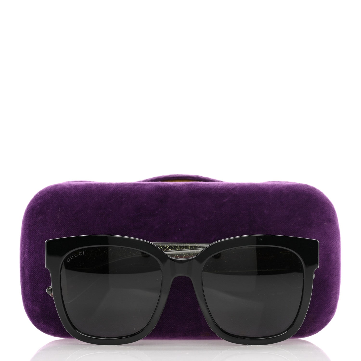 Gucci Acetate Square Frame Web Glitter Sunglasses GG0034S Black Green 10 of 10