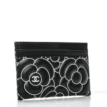 Chanel Lambskin Camellia Embossed Card Holder Black White 3 of 8