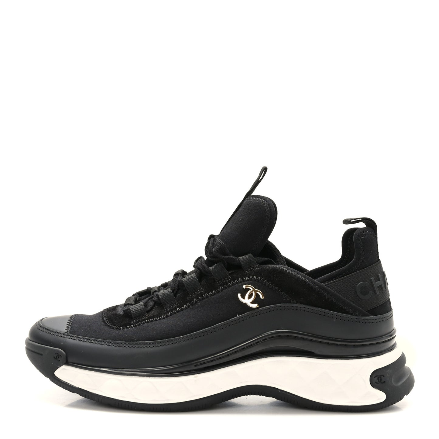 Velvet Calfskin Mixed Fibers CC Sneakers 40.5 Black