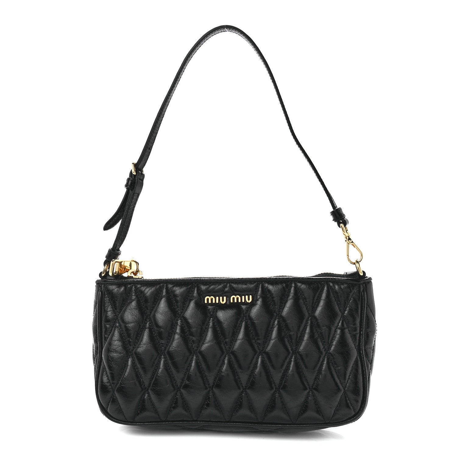 Miu Miu Vitello Shine Quilted Pochette Black 1 of 10