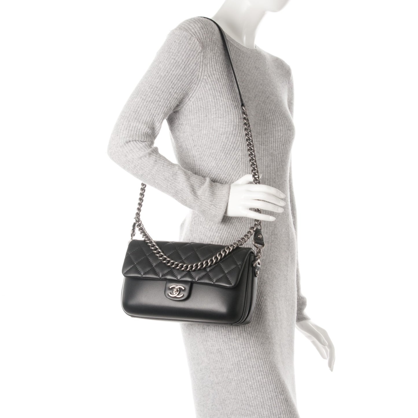 Calfskin Quilted Large Rock My Shoulder Flap Black