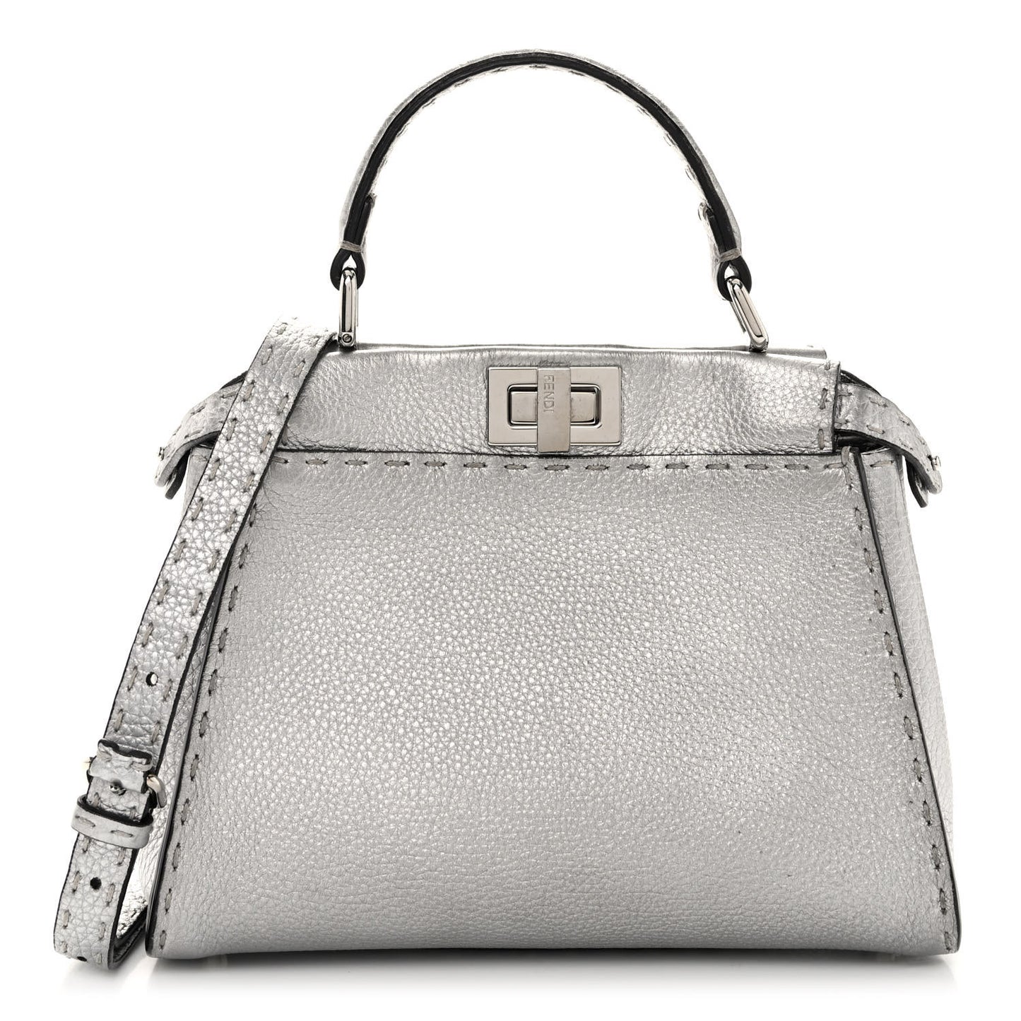 Cuoio Romano Lux Selleria Mini Peekaboo Iconic Satchel Argento