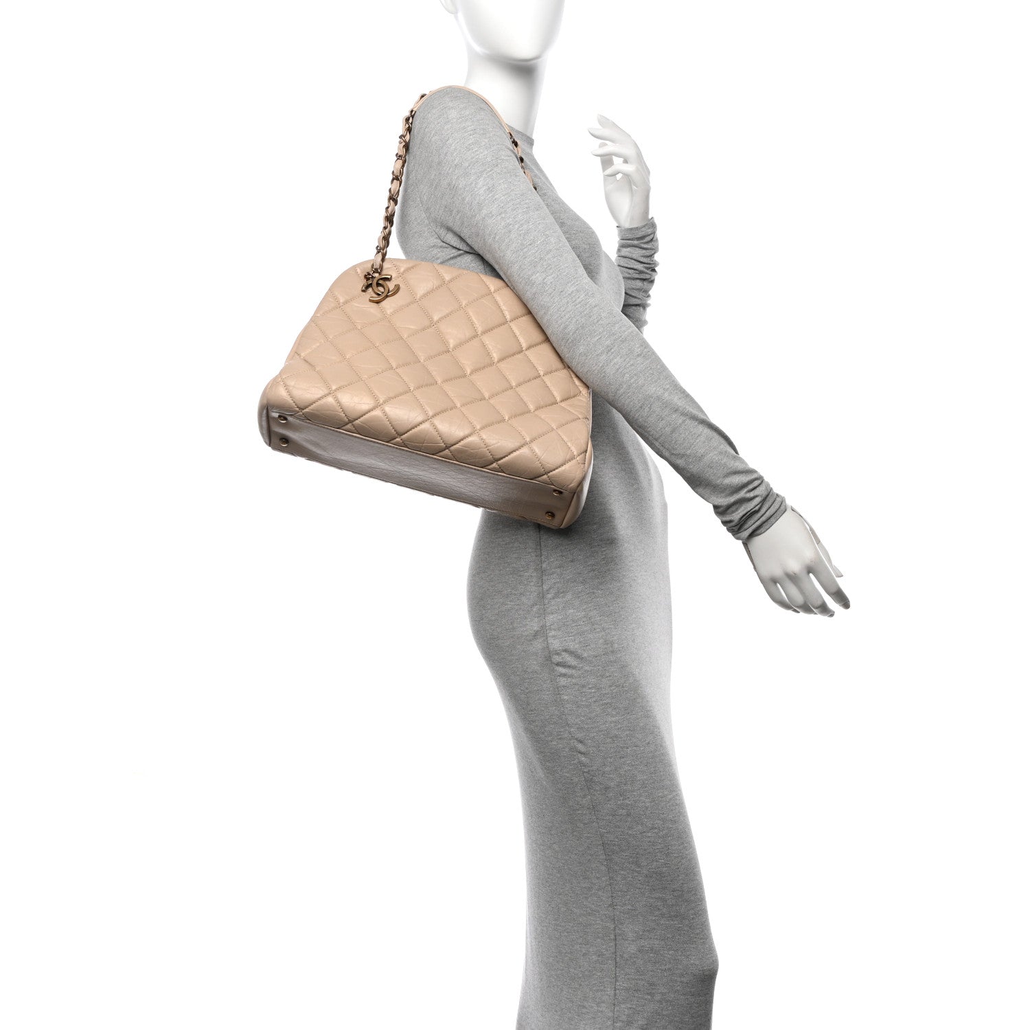 Chanel Aged Calfskin Large Just Mademoiselle Bowling Bag Beige 2 of 12