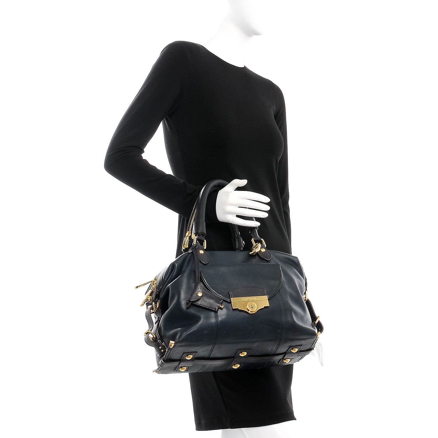 Louis Vuitton Calfskin Sac Louis Bleu 2 of 8