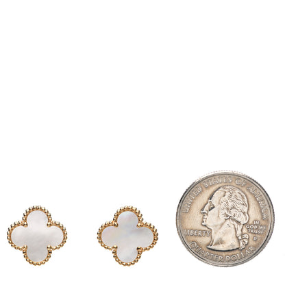 Van Cleef & Arpels 18K Yellow Gold Mother of Pearl Vintage Alhambra Earrings 2 of 5