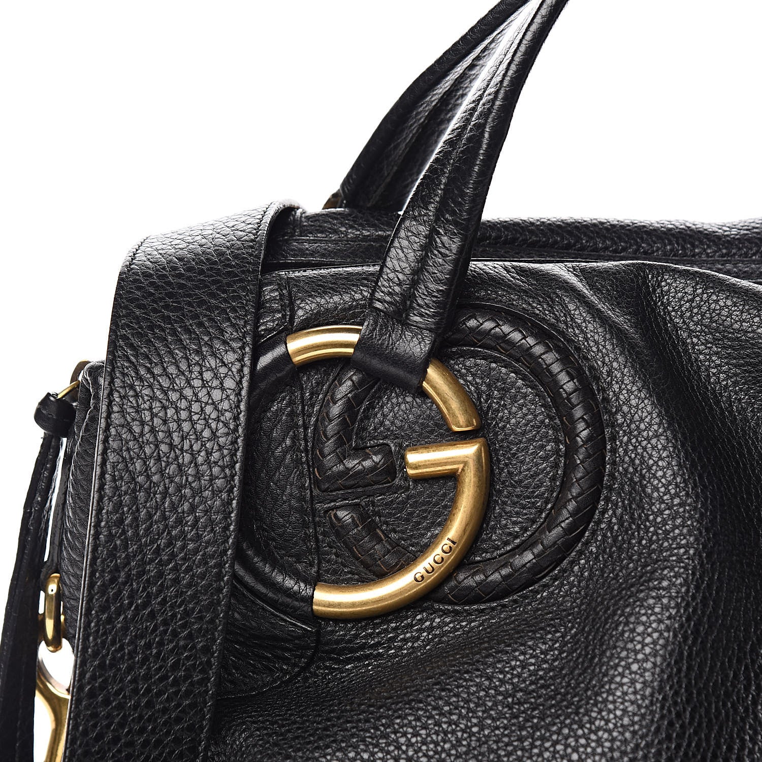 Gucci Pebbled Calfskin Twill Medium Top Handle Satchel Black 13 of 13