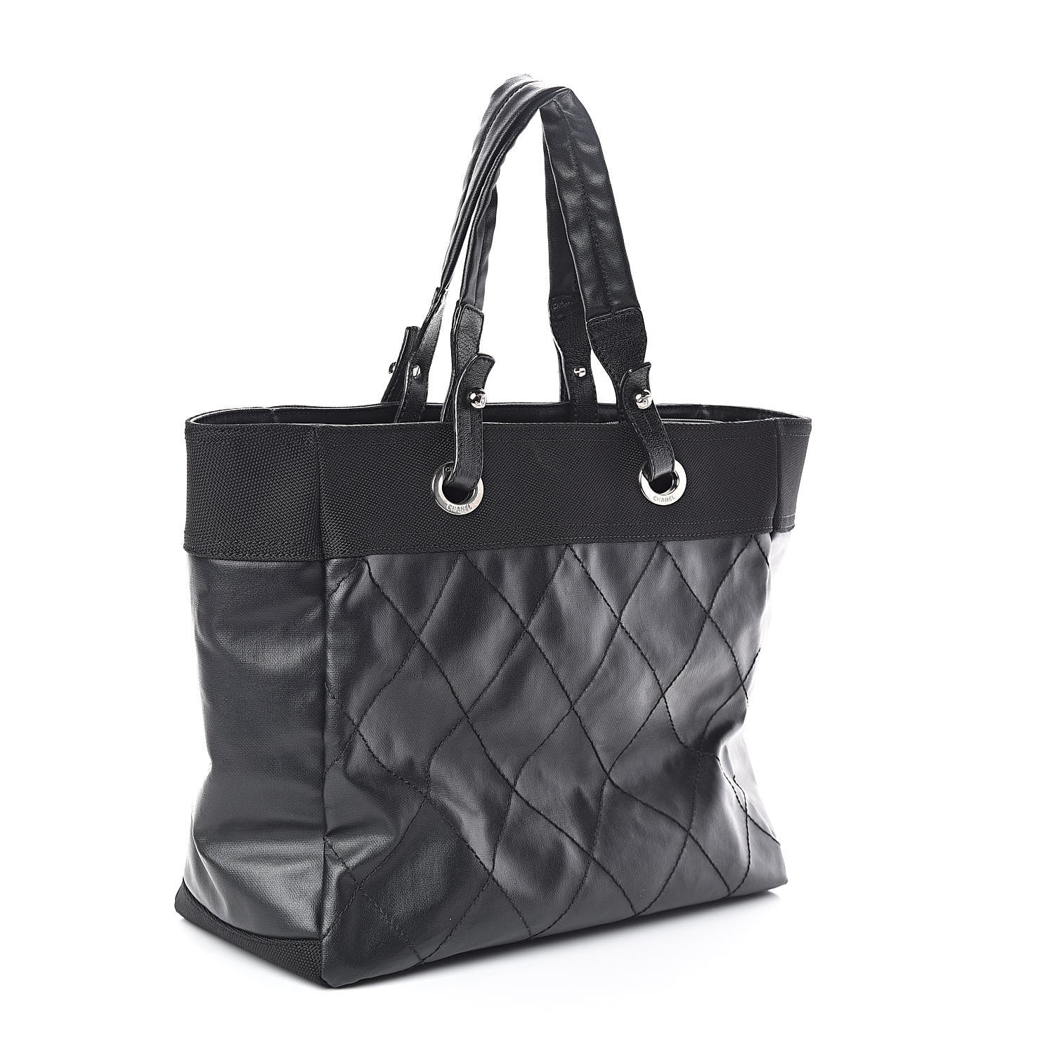Chanel Coated Canvas Quilted Large Paris Biarritz Tote Black 3 of 10
