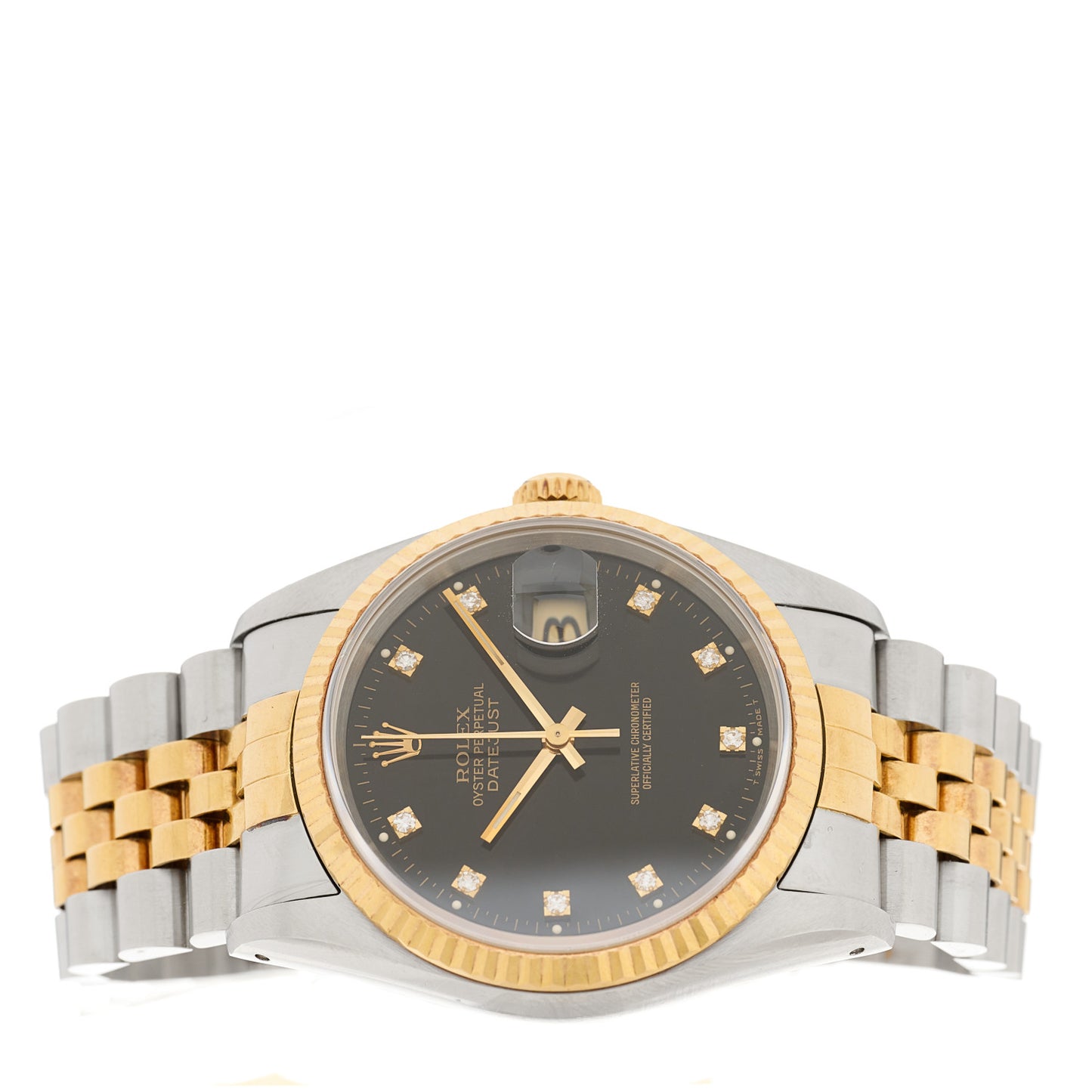 Stainless Steel 18K Yellow Gold Diamond 36mm Oyster Perpetual Datejust Watch Black 16233