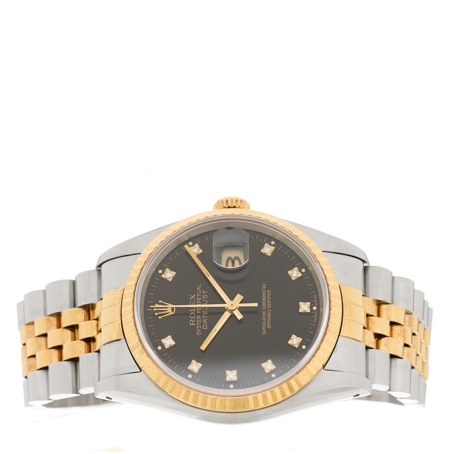 Rolex Stainless Steel 18K Yellow Gold Diamond 36mm Oyster Perpetual Datejust Watch Black 16233 2 of 4
