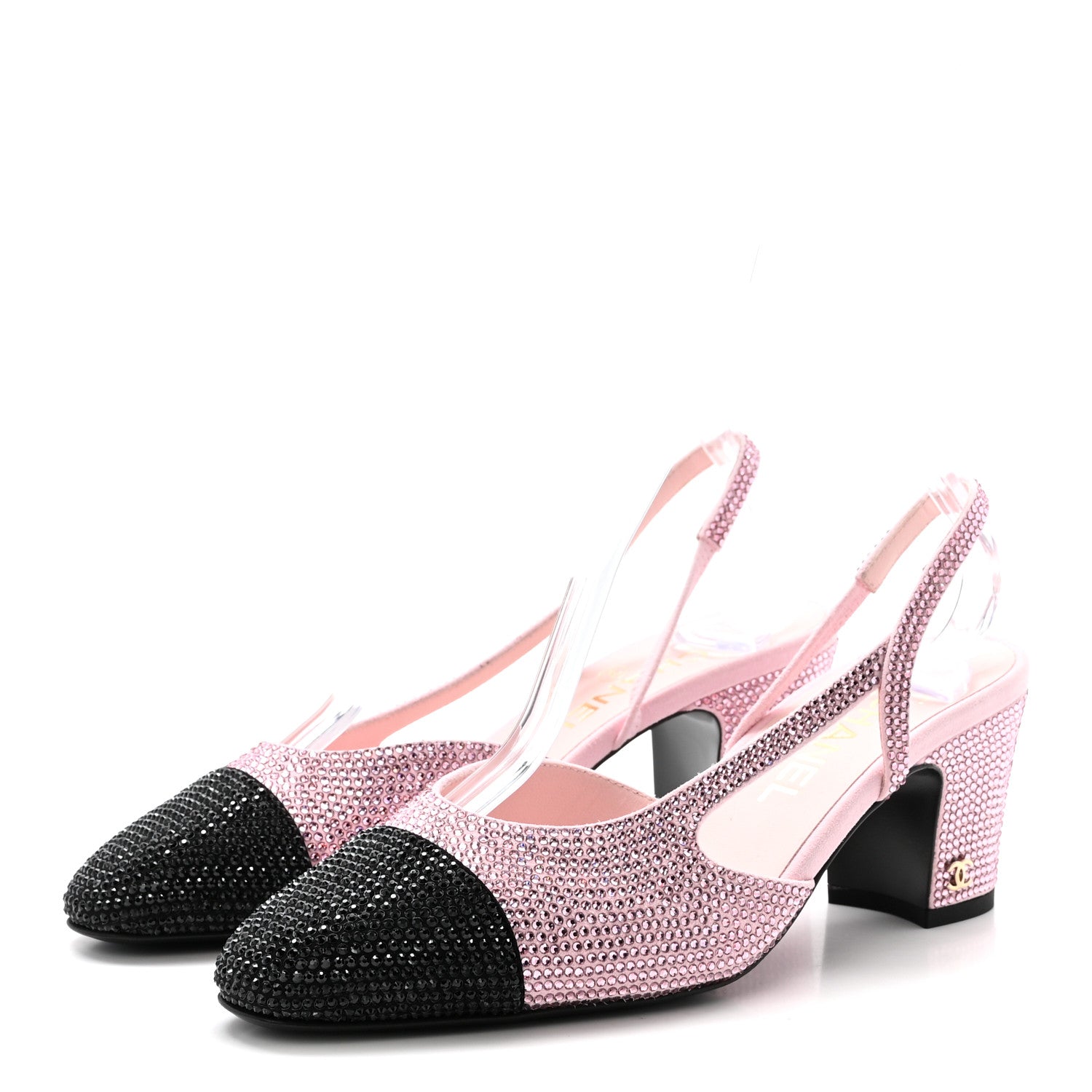 Chanel Strass Cap Toe CC Slingback Pumps 38 Pink Black 4 of 9