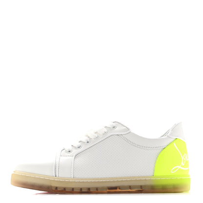 Christian Louboutin Calfskin Perforated Womens Fun Vieira Orlato Flat Sneakers 39.5 White Fluo Yellow 1 of 10