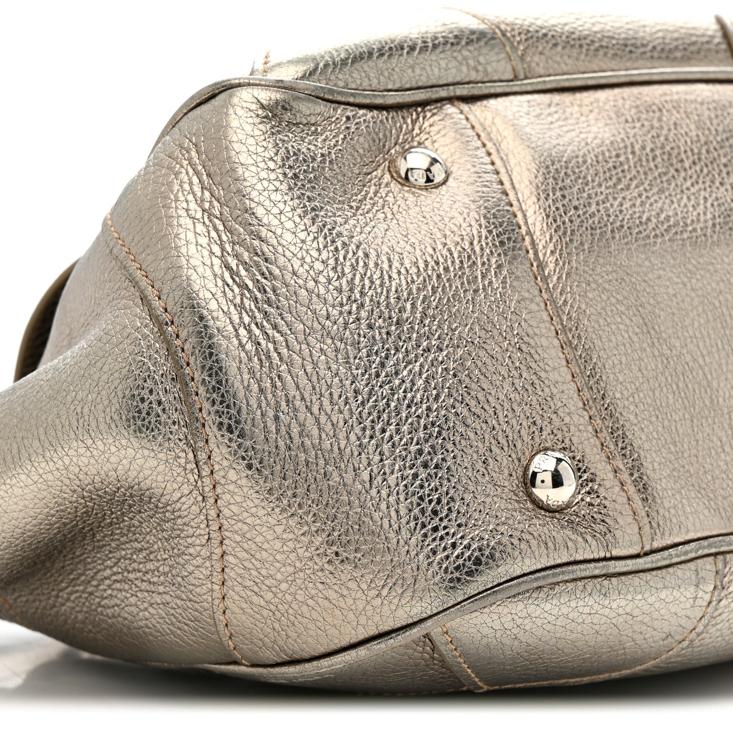 Prada Metallic Vitello Daino Pushlock Shoulder Bag Peltro 10 of 21
