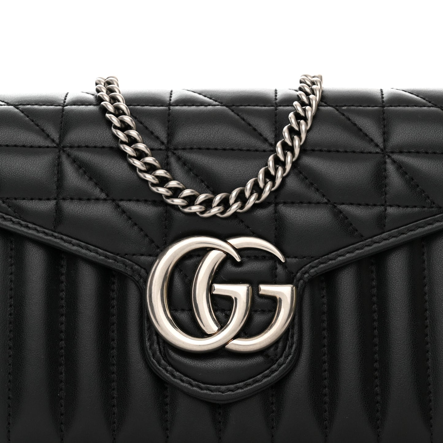 Calfskin Matelasse Aria GG Marmont Chain Wallet Black