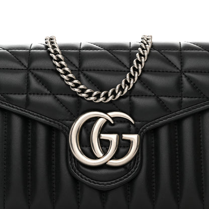 Gucci Calfskin Matelasse Aria GG Marmont Chain Wallet Black 9 of 12