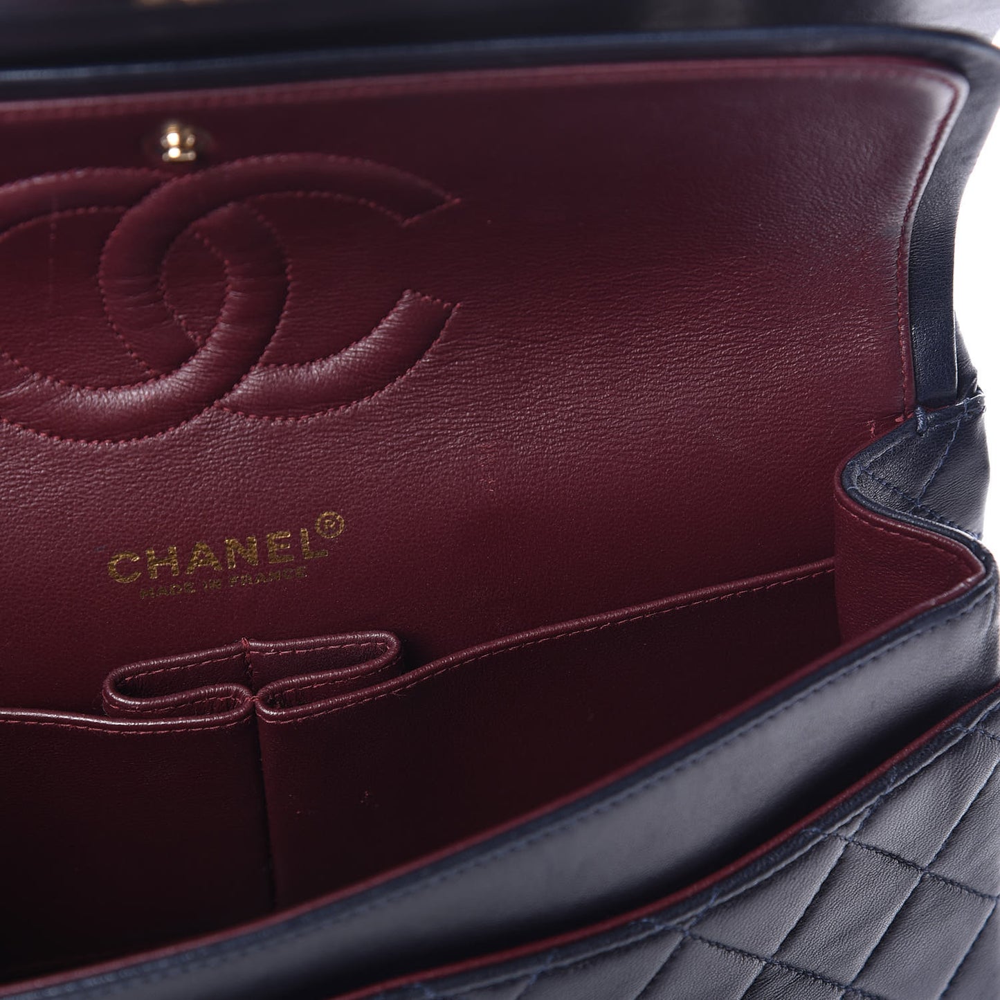 Lambskin Quilted Medium Double Flap Navy