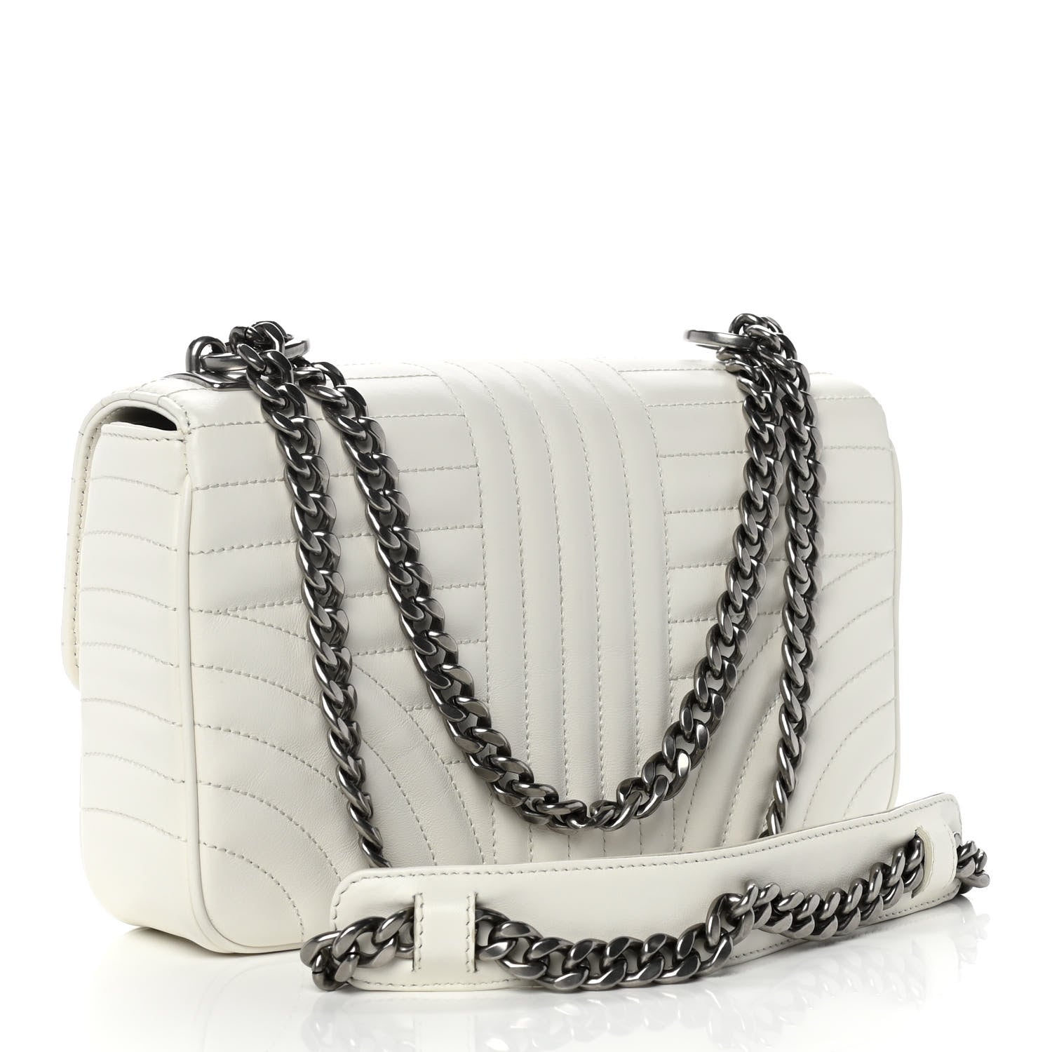 Prada Soft Calfskin Impunture Diagramme Medium Chain Flap Shoulder Bag White 4 of 12