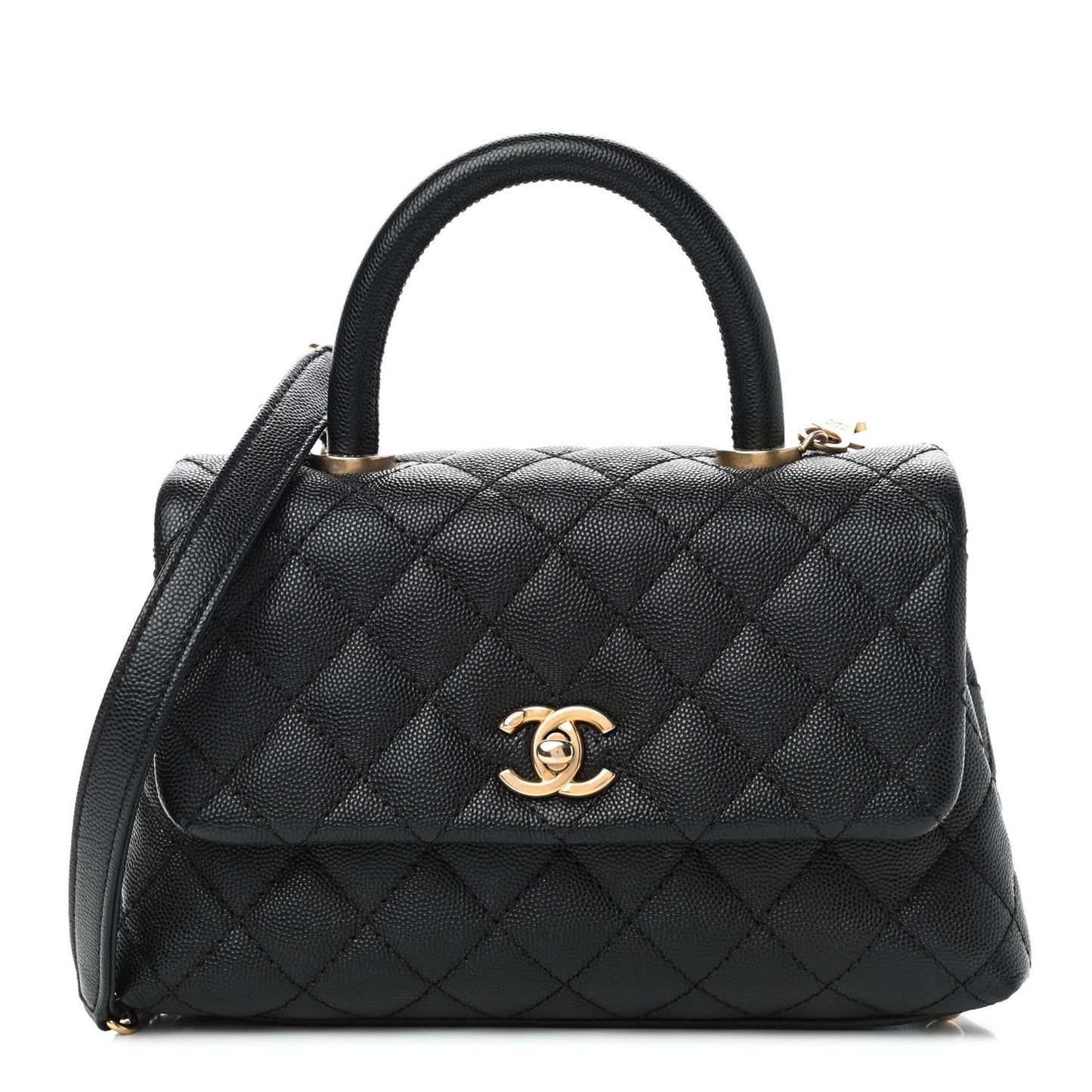 Caviar Quilted Mini Coco Handle Flap Black
