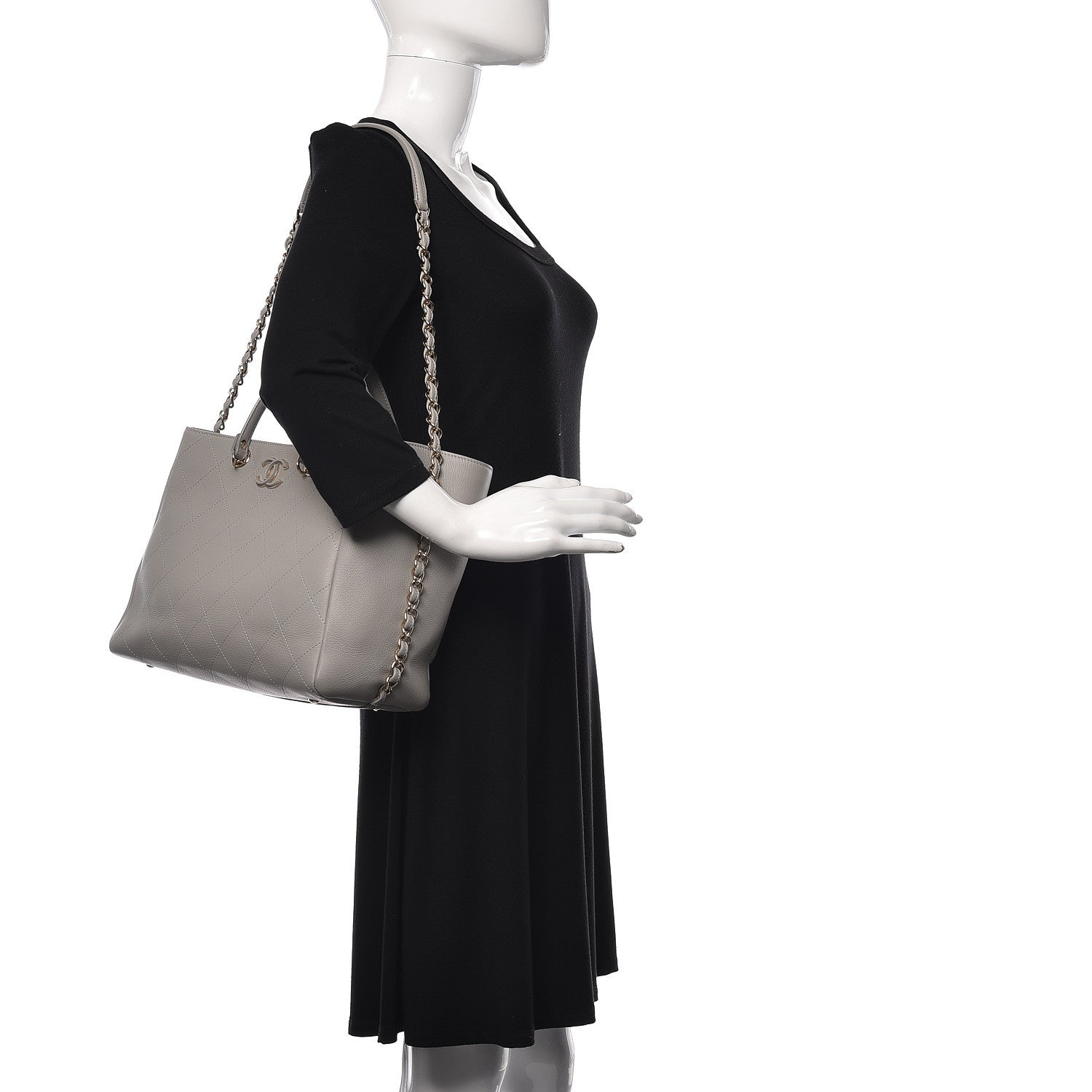 Chanel Calfskin Stitched Medium Shopping Tote Grey 2 of 12