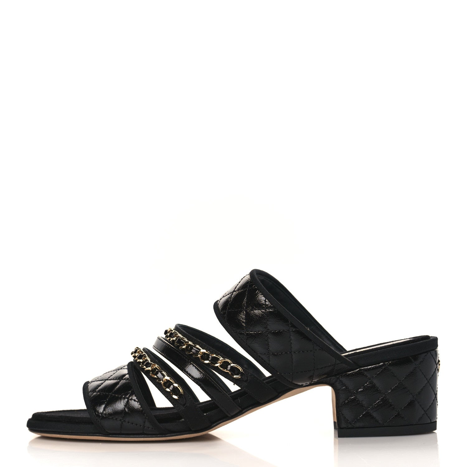 Chanel Distressed Patent Quilted Chain Mule Sandals 40.5 Black 1 of 8