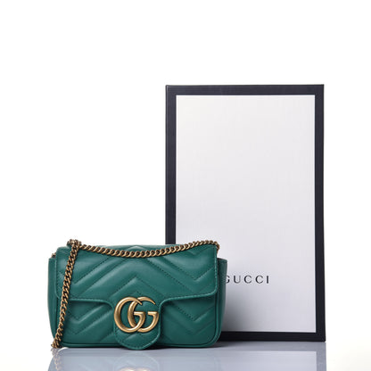 Gucci Calfskin Matelasse Super Mini GG Marmont Shoulder Bag Emerald Green 9 of 9