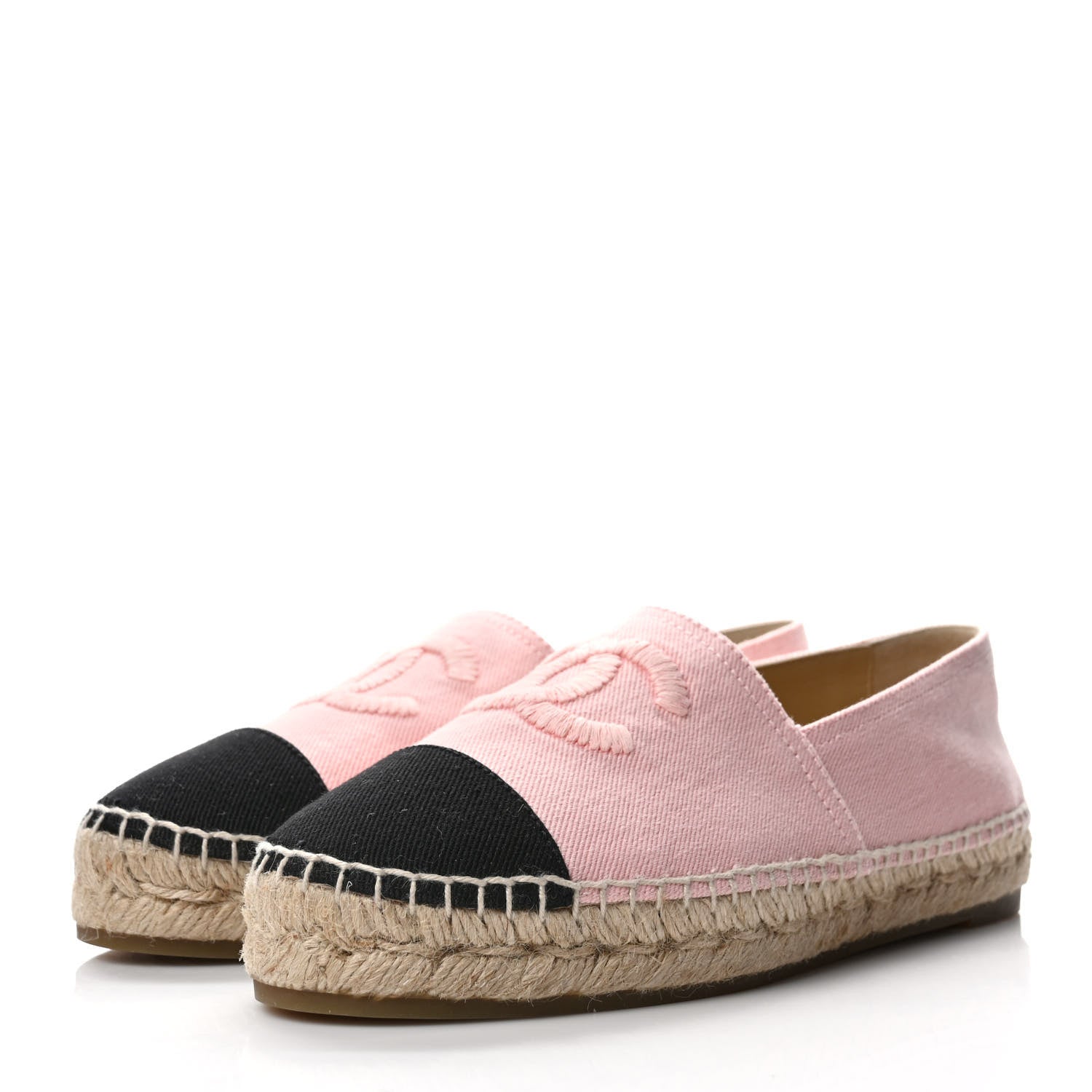 Chanel Denim Toile CC Espadrilles 38 Pink Black 3 of 7