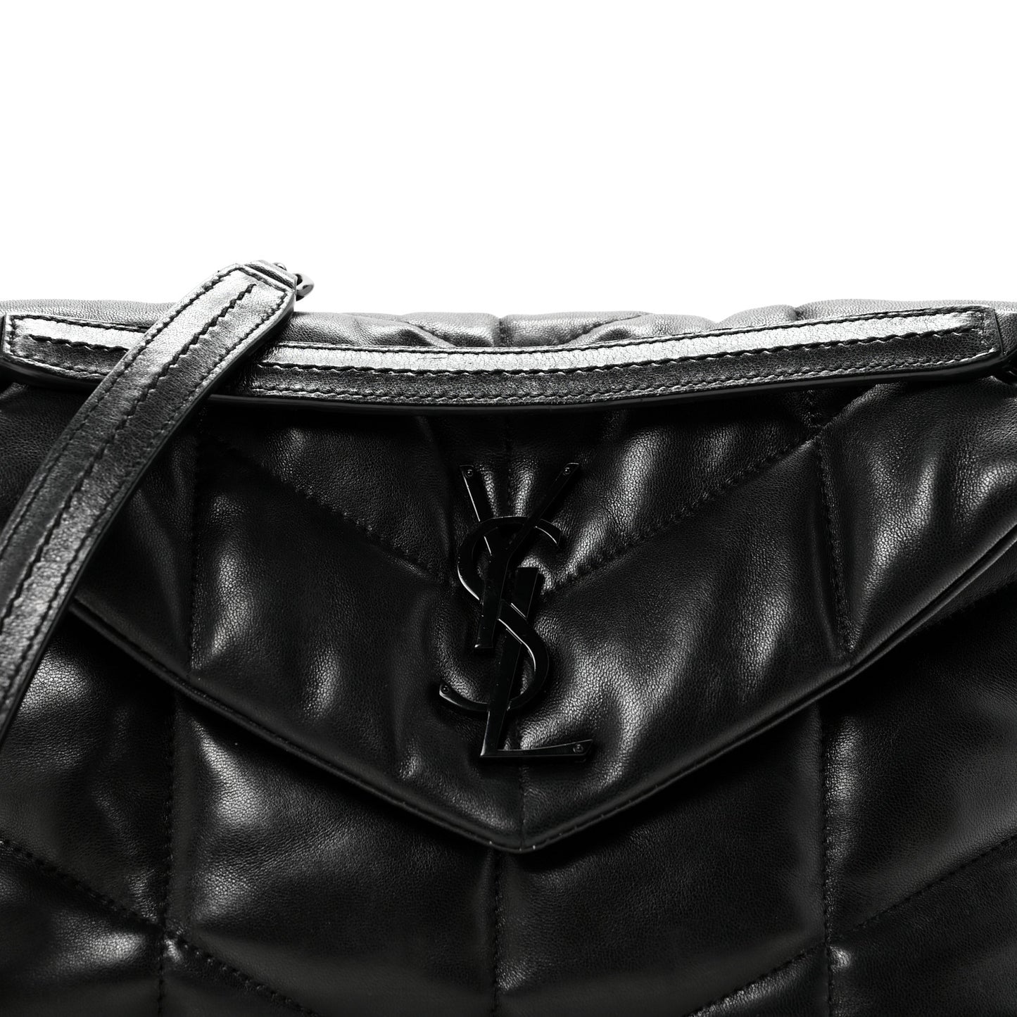 Lambskin Quilted Monogram Monochrome Small Loulou Puffer Chain Satchel Black