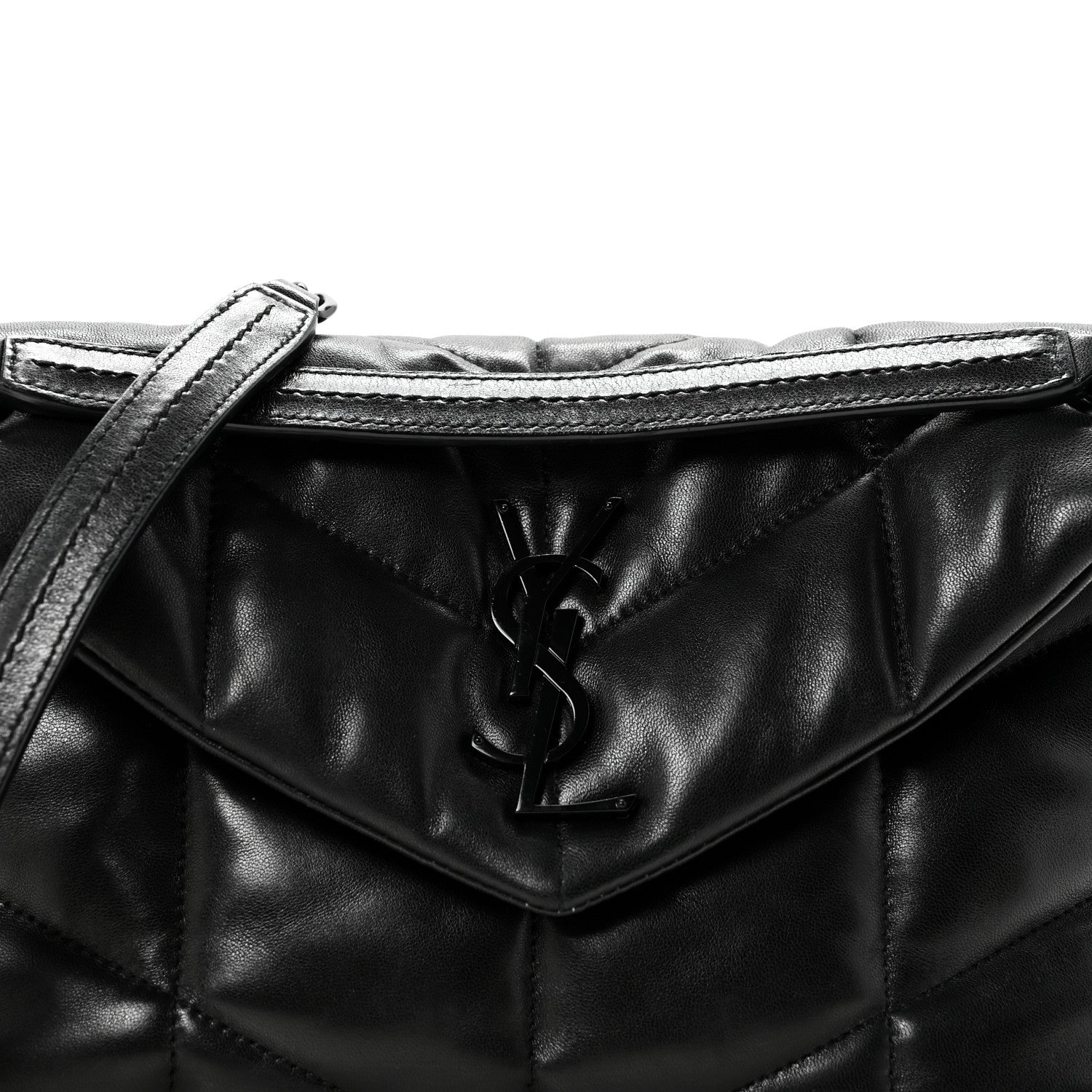 Saint Laurent Lambskin Quilted Monogram Monochrome Small Loulou Puffer Chain Satchel Black 9 of 12