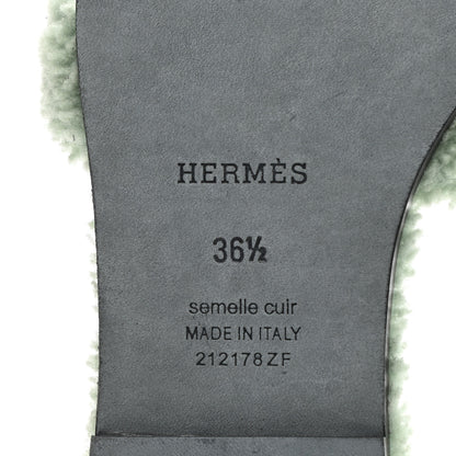Hermes Woolskin Oran Sandals 36.5 Vert D’Eau 6 of 8