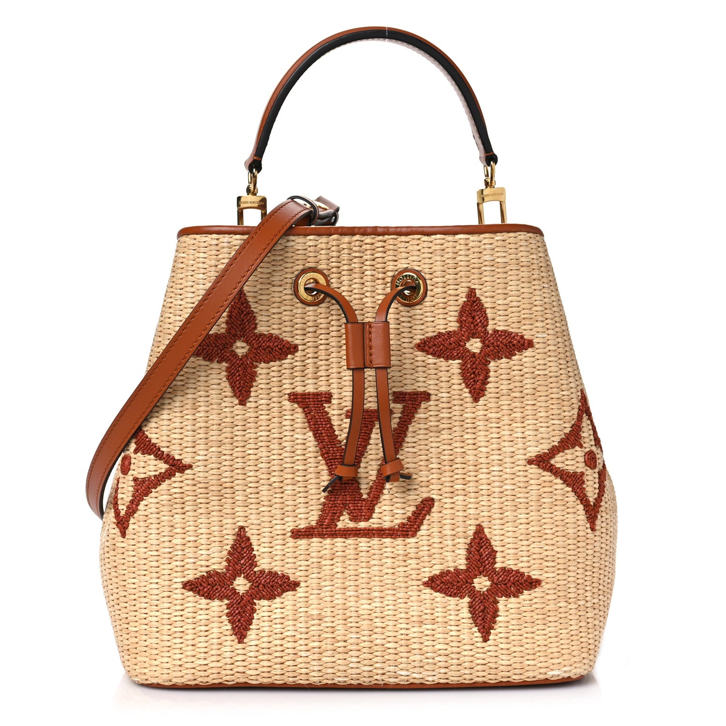 Raffia Calfskin Monogram Neonoe MM Tan