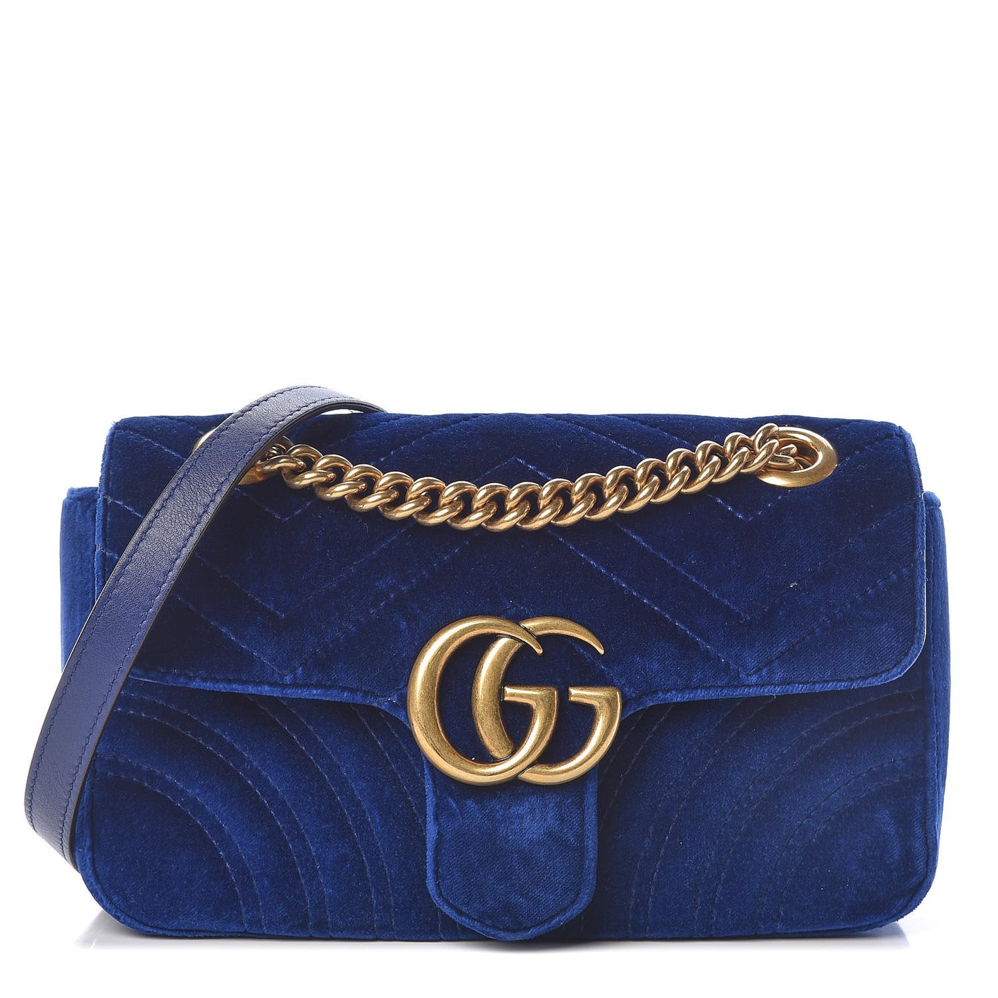 Velvet Matelasse Mini GG Marmont Shoulder Bag Cobalt Blue