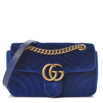Gucci Velvet Matelasse Mini GG Marmont Shoulder Bag Cobalt Blue 1 of 16