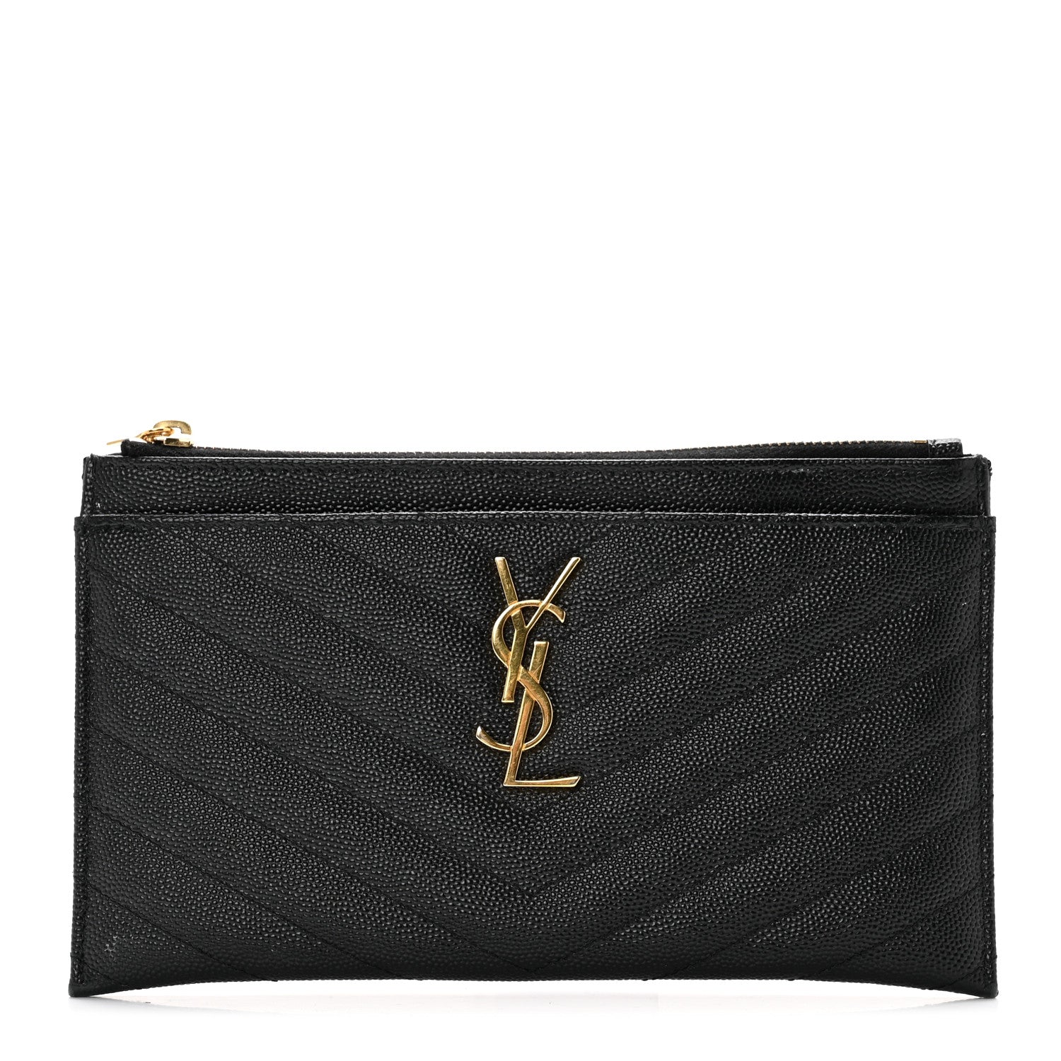 Saint Laurent Grain De Poudre Chevron Monogram Bill Pouch Black 1 of 7
