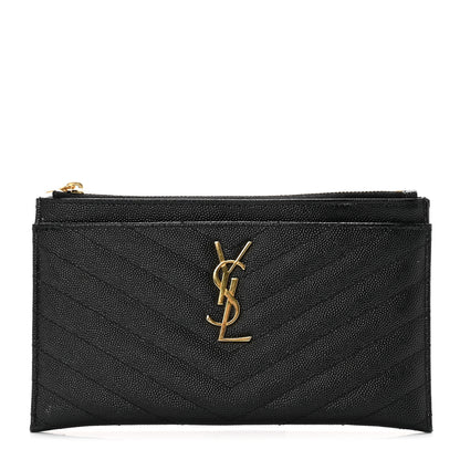 Saint Laurent Grain De Poudre Chevron Monogram Bill Pouch Black 1 of 7