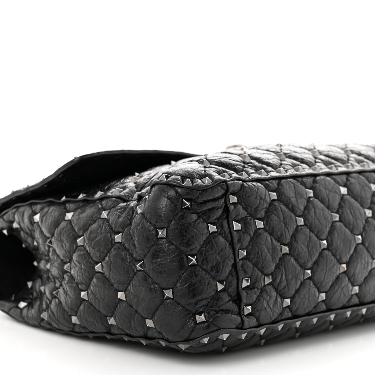 Valentino Garavani Craquele Nappa Large Rockstud Spike Shoulder Bag Black 8 of 9