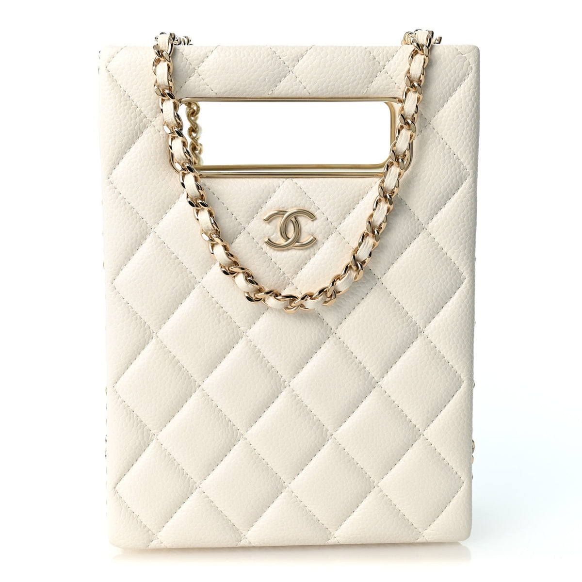 Chanel Caviar Quilted Evening Box Bag White 1 of 10