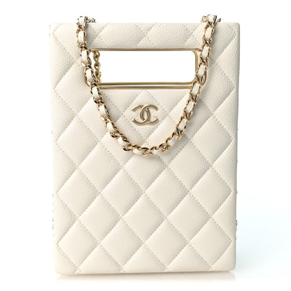Chanel Caviar Quilted Evening Box Bag White 1 of 10