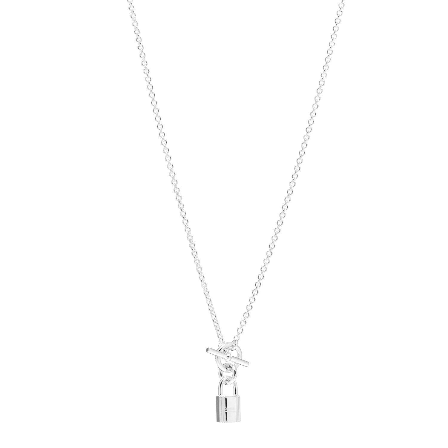Hermes Sterling Silver Cadenas Kelly Lock Pendant Necklace 1 of 5