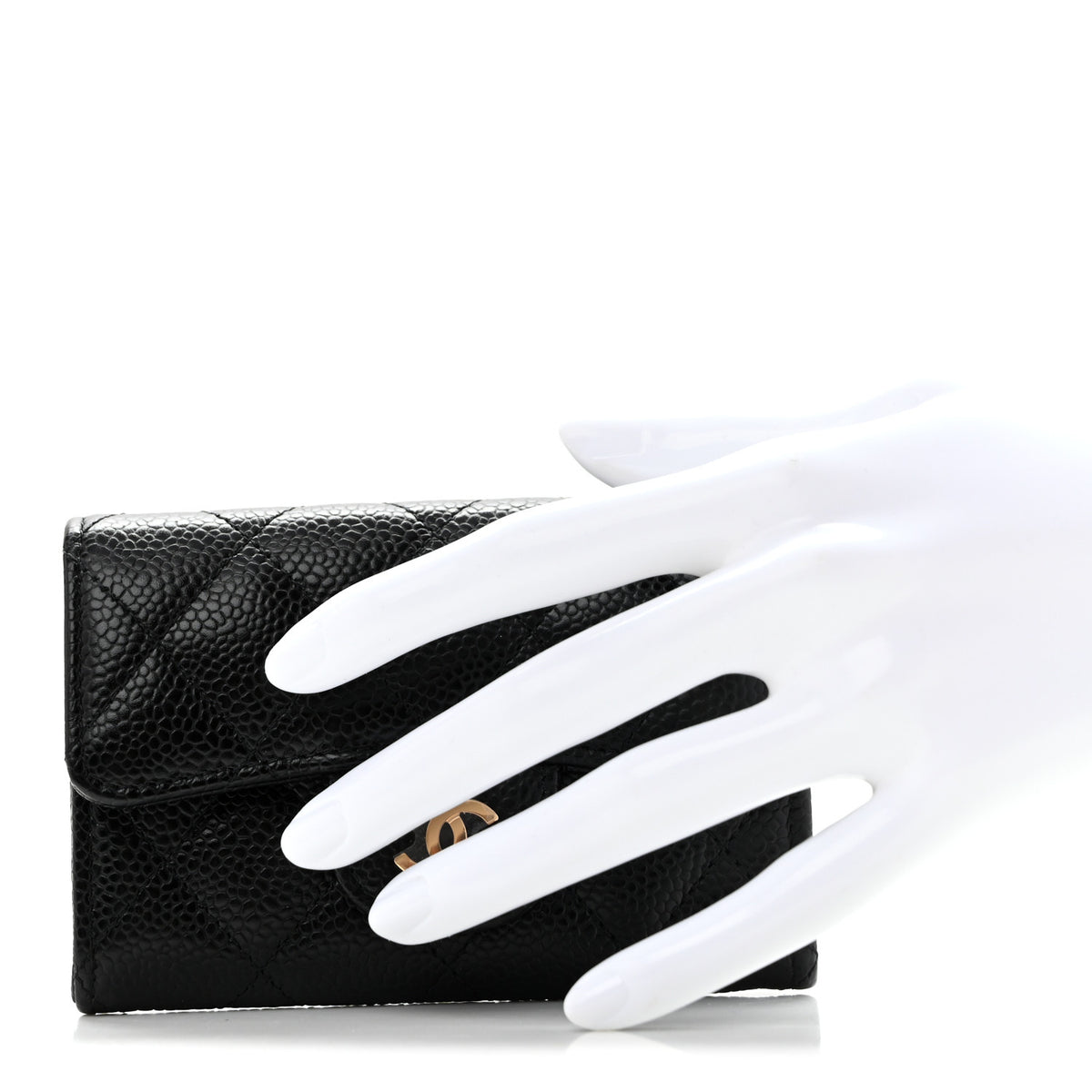 Caviar Quilted Flap Card Holder Black