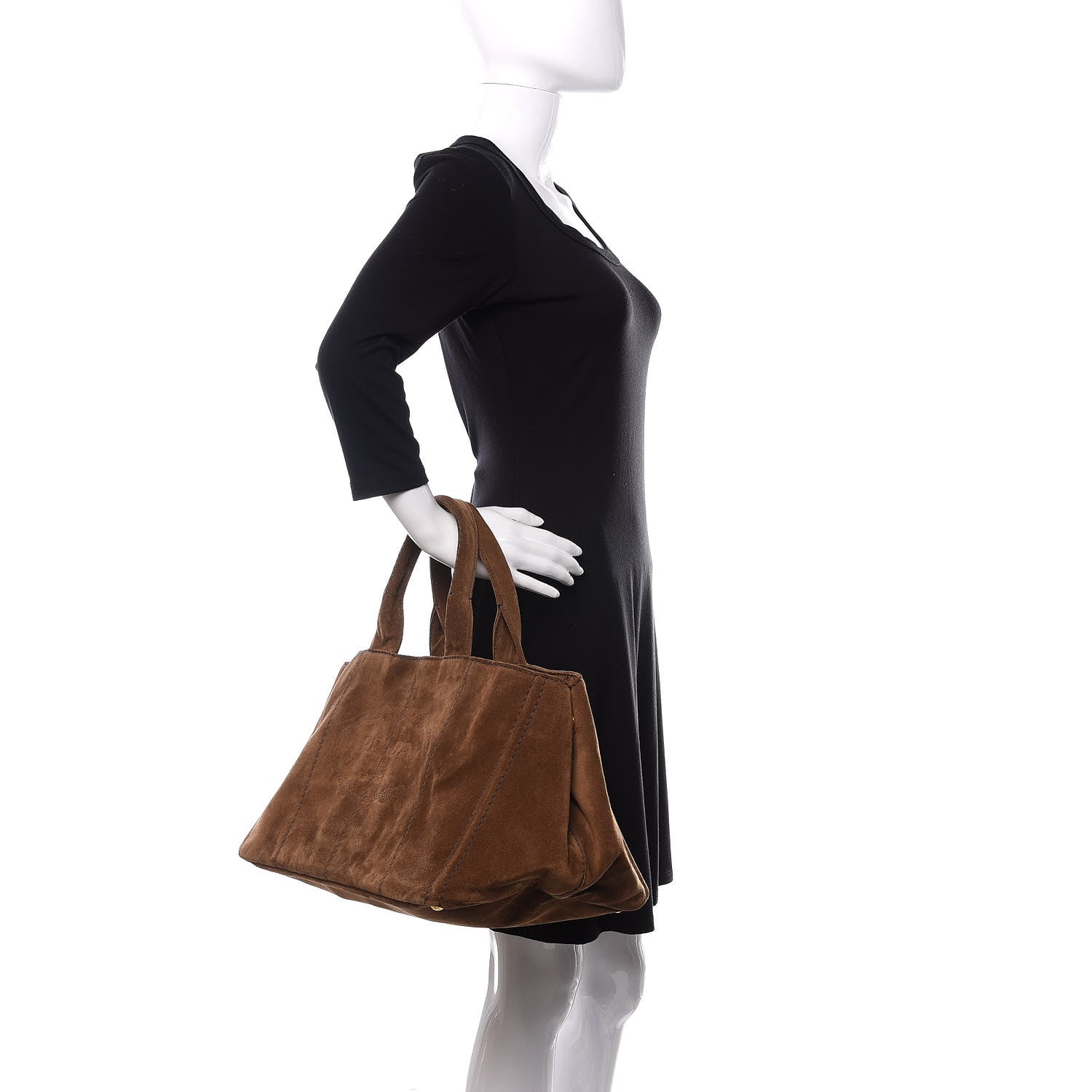 Prada Suede Scamosciato Logo Tote Sigaro 2 of 13