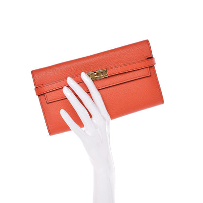 Hermes Chevre Mysore Kelly Longue Wallet Orange Poppy 2 of 24