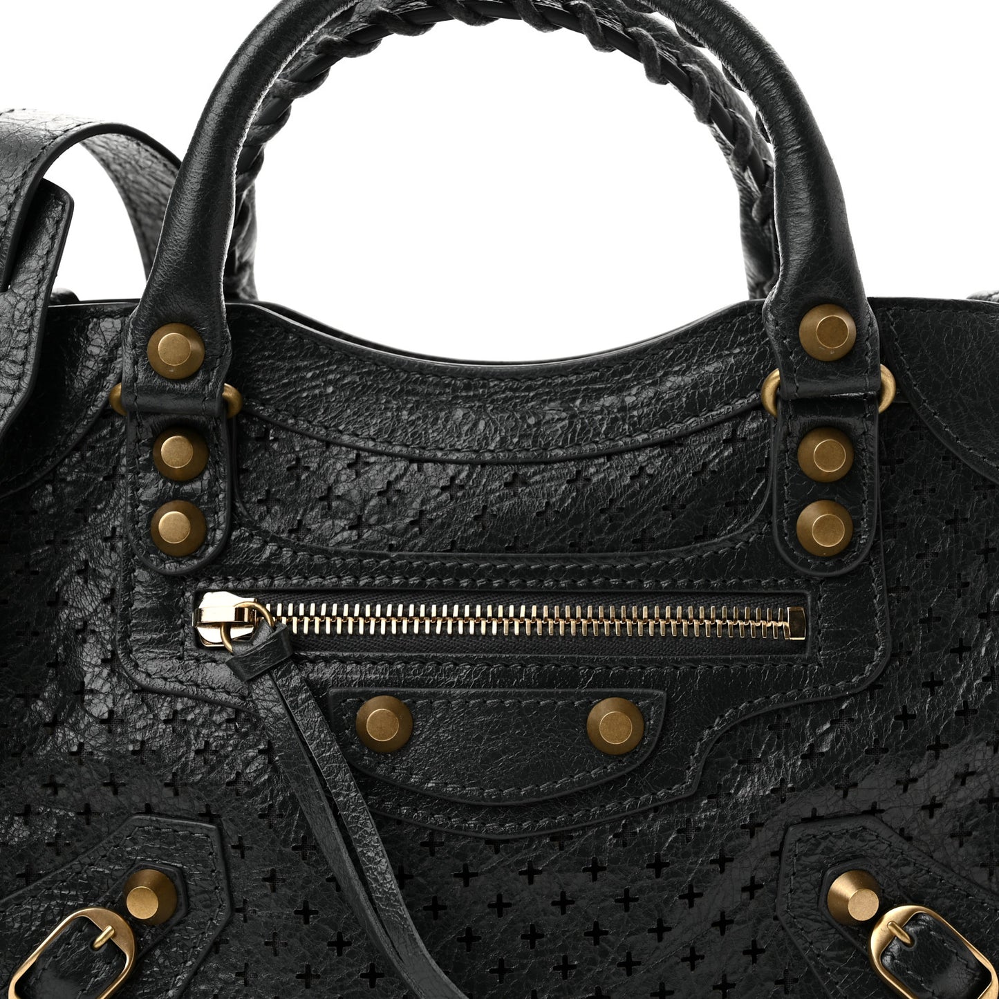 Agneau Stadio Laser Cut Cross Classic Gold Hardware Mini City Anthracite