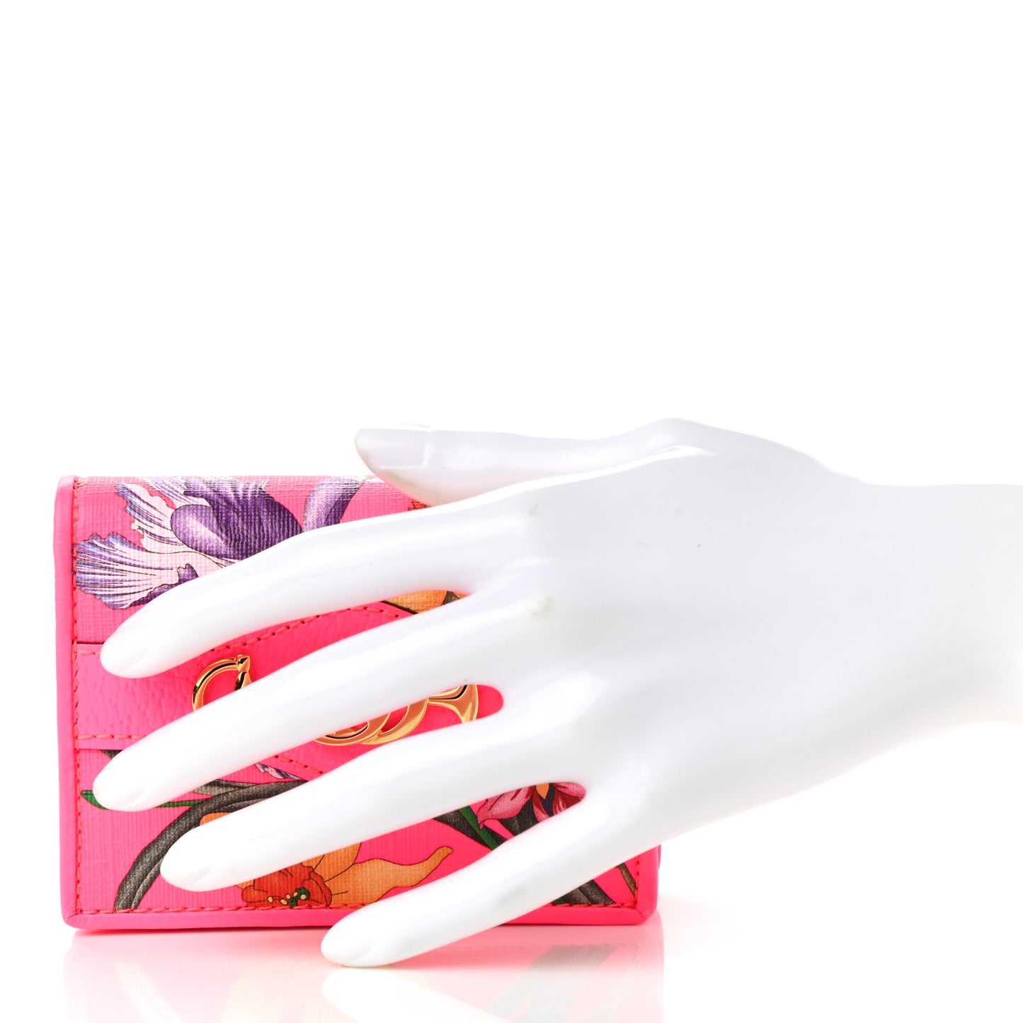 Calfskin Flora Print Zumi Card Case Wallet Pink