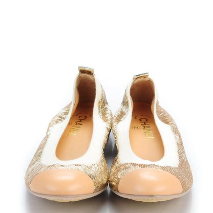 Chanel Sequin Lambskin Cap Toe Ballerina Flats 38 Gold 2 of 9