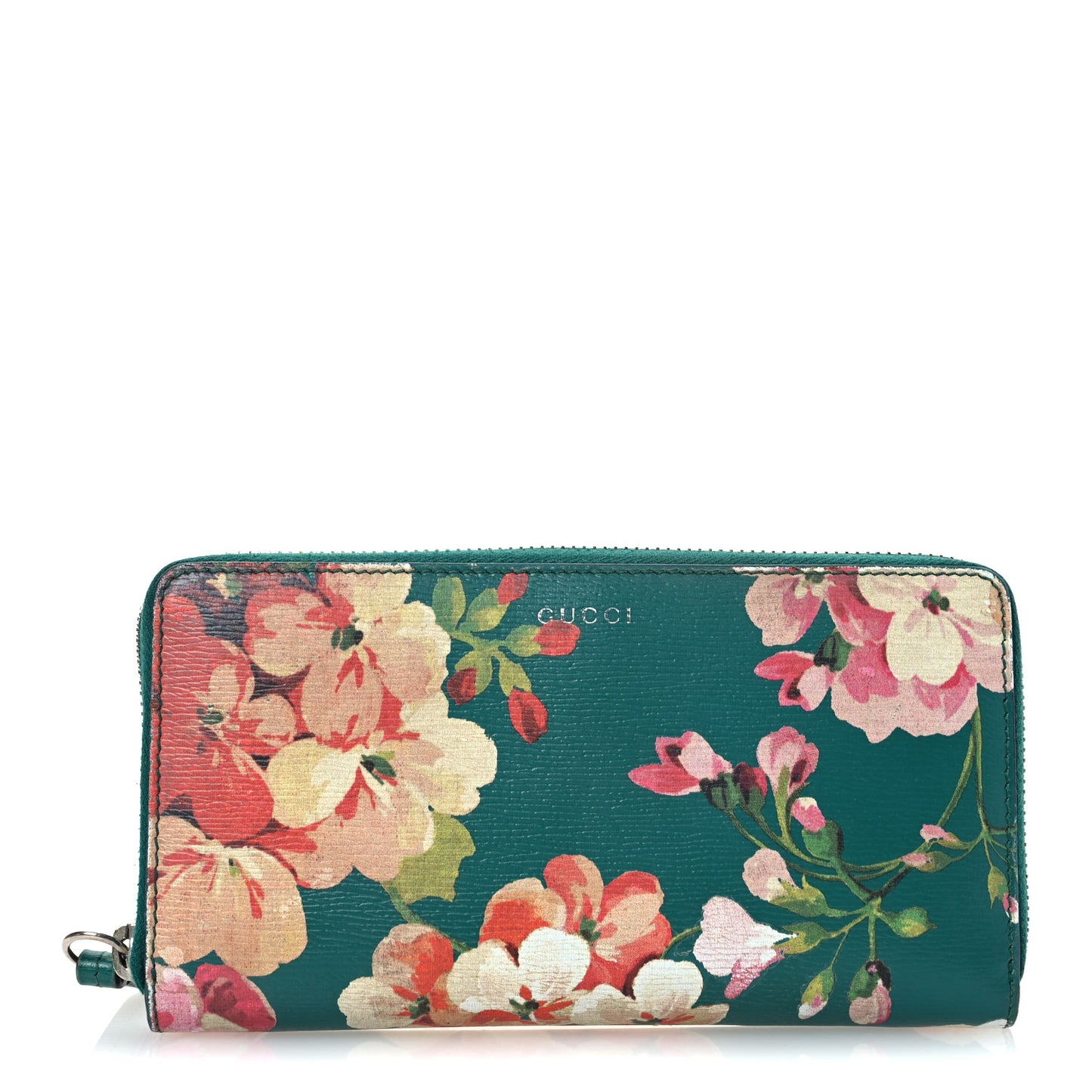 Calfskin Blooms Print Zip Around Wallet Bright Emerald Multicolor