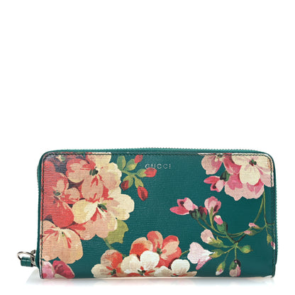 Gucci Calfskin Blooms Print Zip Around Wallet Bright Emerald Multicolor 1 of 16
