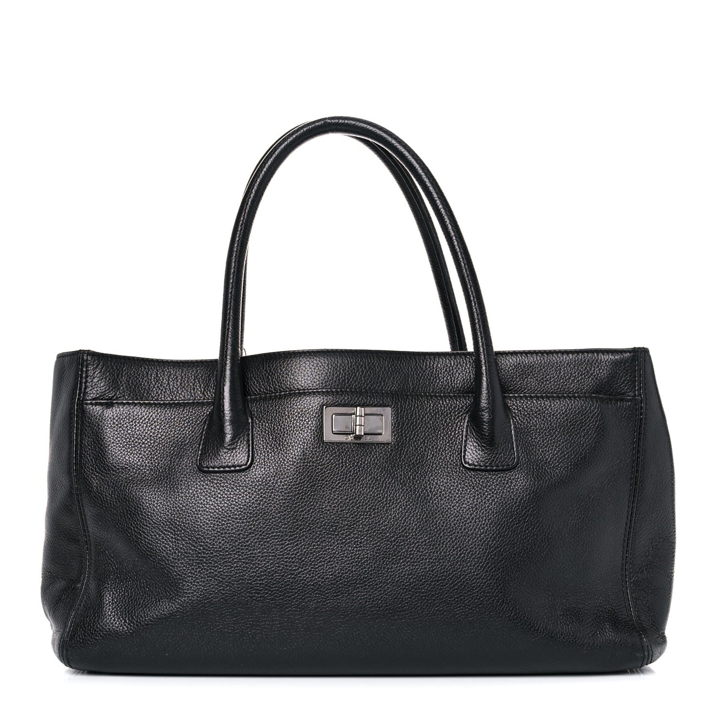 Calfskin Mademoiselle Lock Cerf Executive Shopper Tote Black