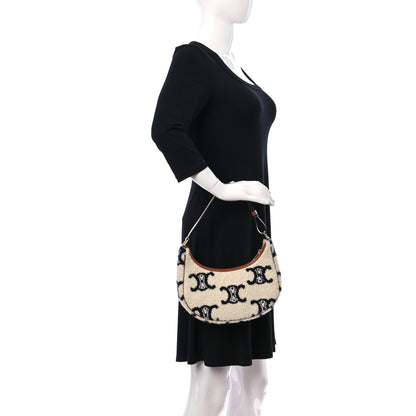 Celine Bouclette Embroidered Ava Triomphe Shoulder Bag Navy Tan 2 of 10