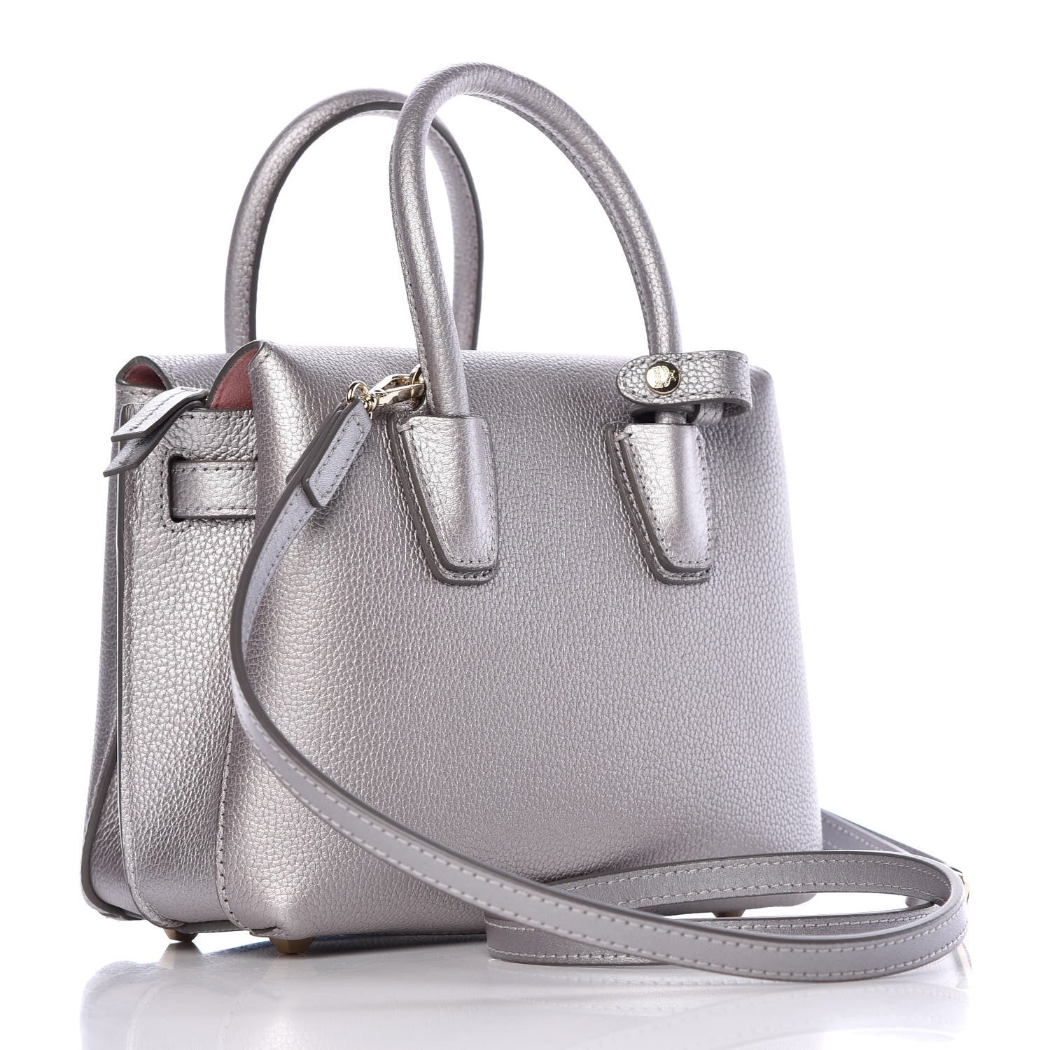 MCM Metallic Grained Calfskin Mini Milla Tote Spike Silver 3 of 9
