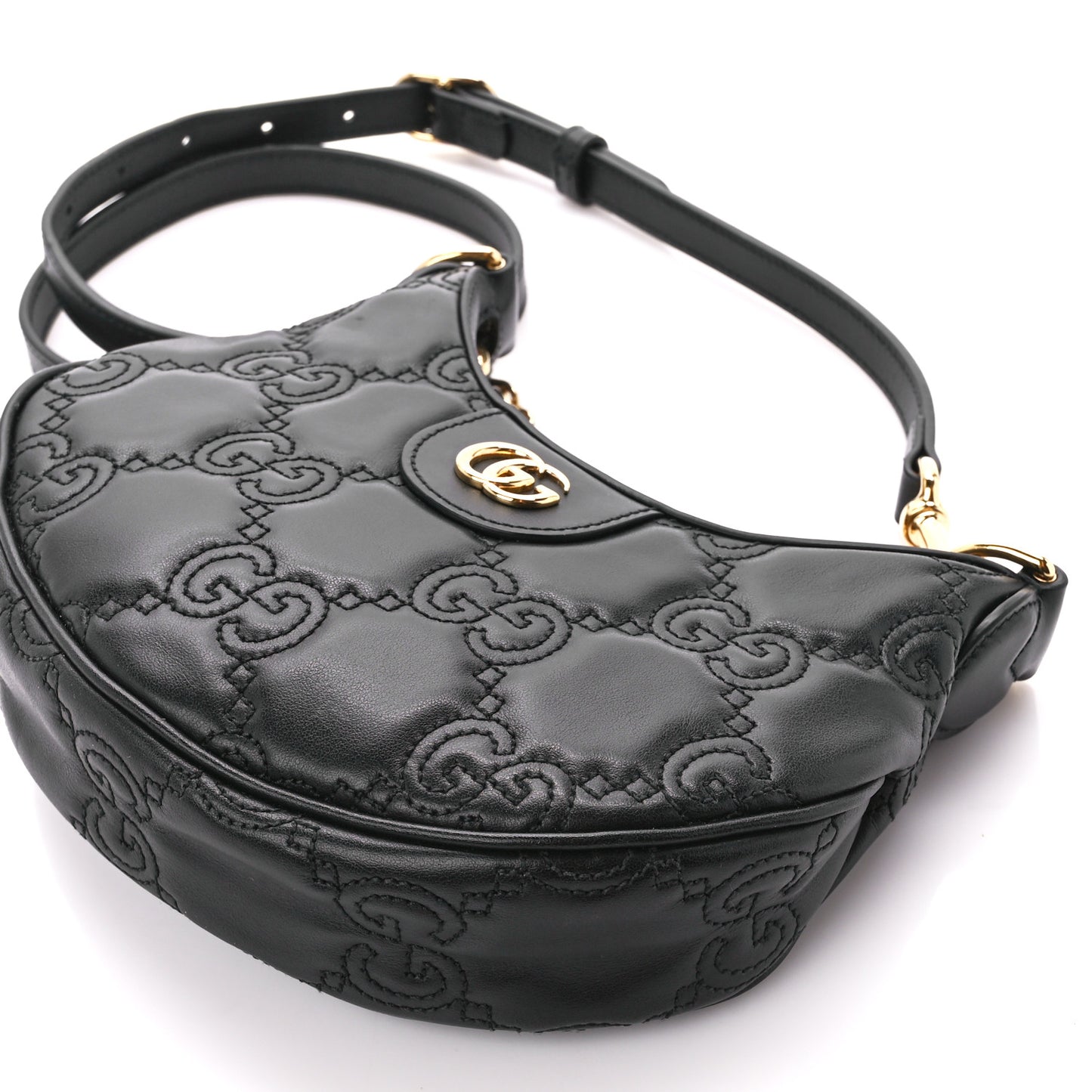 Calfskin GG Matelasse Mini Hobo Shoulder Bag Black