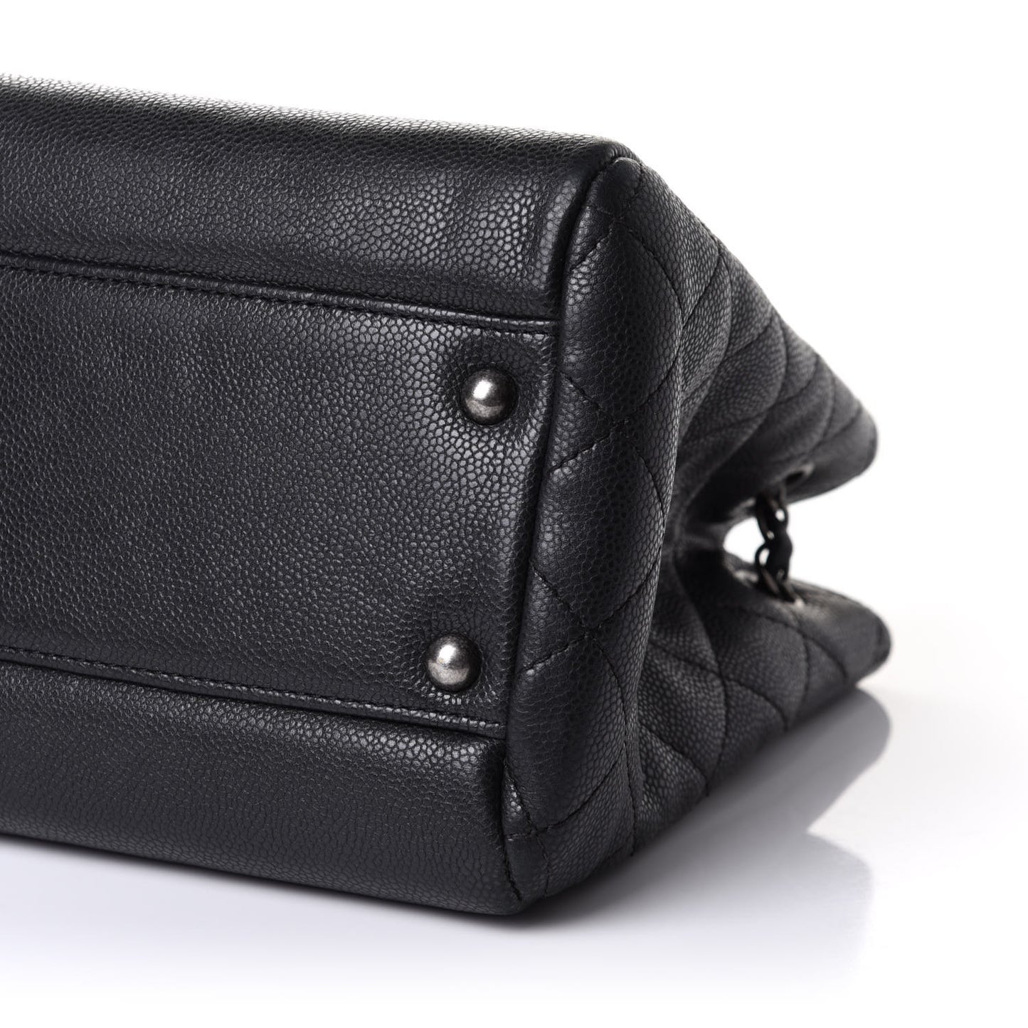 Metallic Grained Calfskin Medium Woven Chain Shopping Tote Black
